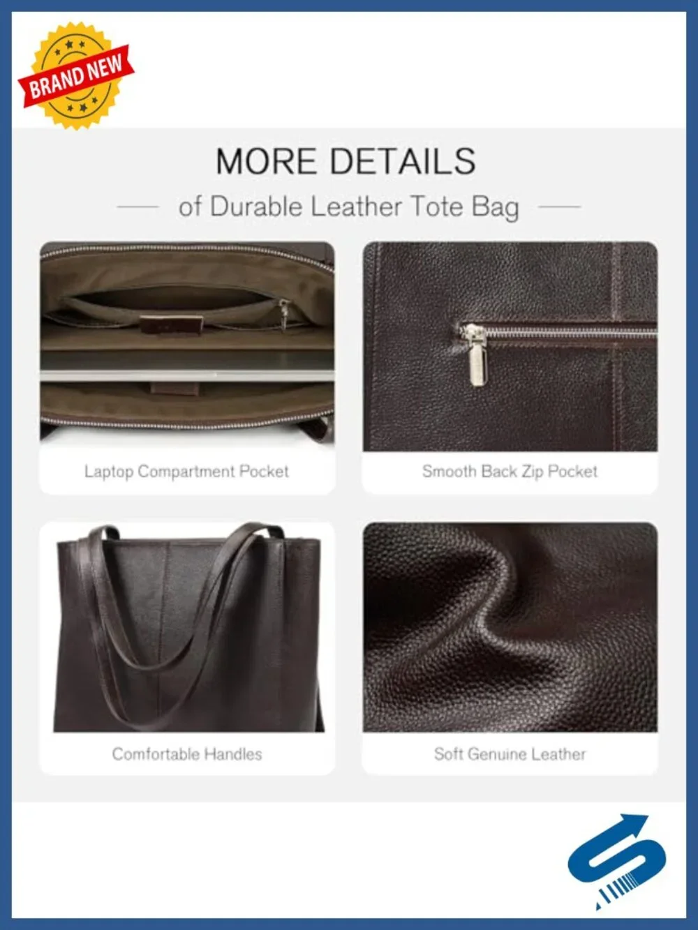 Genuine Leather Tote Bag for Women, Large Capacity, 14